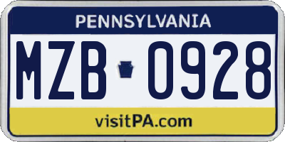 PA license plate MZB0928