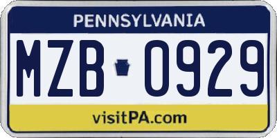 PA license plate MZB0929