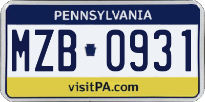 PA license plate MZB0931