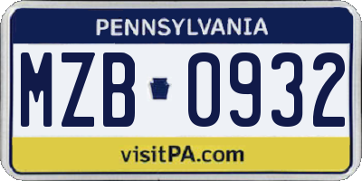 PA license plate MZB0932
