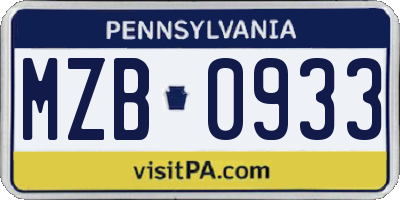 PA license plate MZB0933