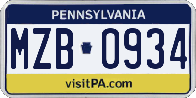 PA license plate MZB0934