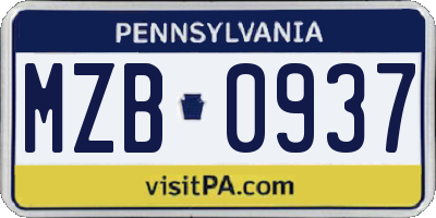 PA license plate MZB0937