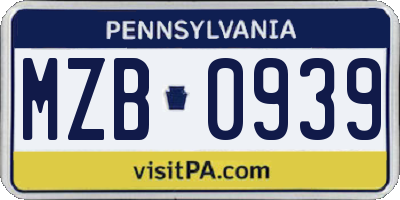 PA license plate MZB0939