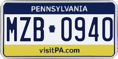 PA license plate MZB0940