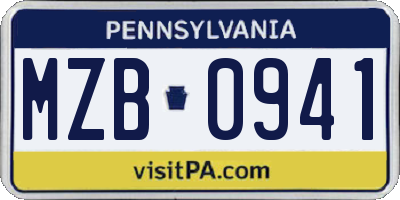 PA license plate MZB0941