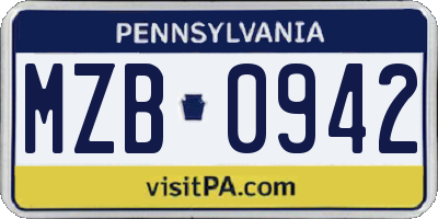 PA license plate MZB0942