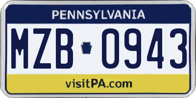 PA license plate MZB0943