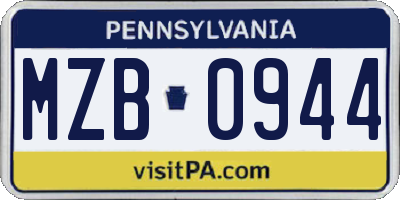PA license plate MZB0944