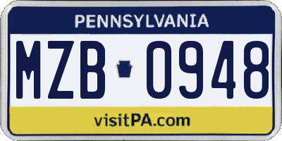 PA license plate MZB0948