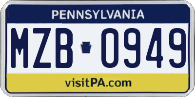 PA license plate MZB0949