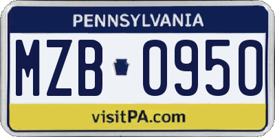 PA license plate MZB0950
