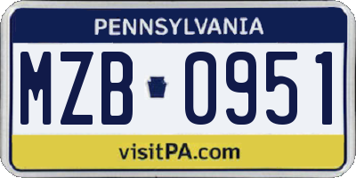 PA license plate MZB0951