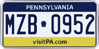 PA license plate MZB0952