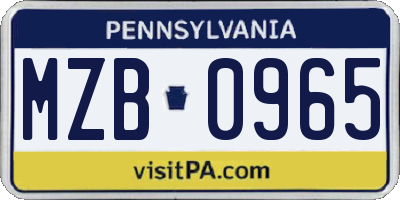 PA license plate MZB0965