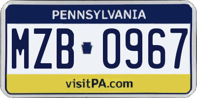 PA license plate MZB0967