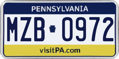 PA license plate MZB0972