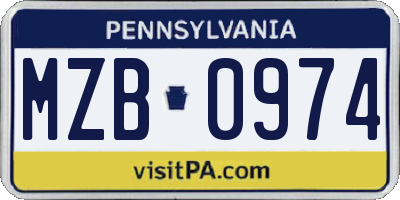 PA license plate MZB0974