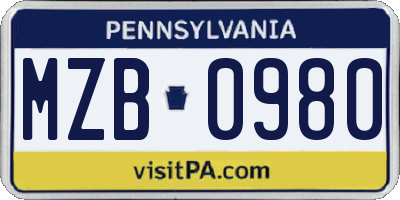 PA license plate MZB0980