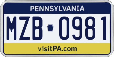 PA license plate MZB0981