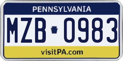 PA license plate MZB0983