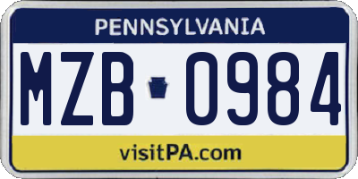 PA license plate MZB0984
