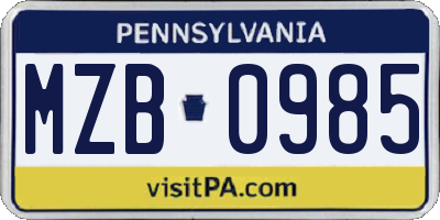 PA license plate MZB0985