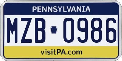 PA license plate MZB0986