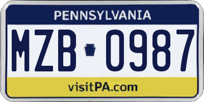 PA license plate MZB0987