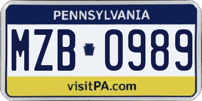 PA license plate MZB0989