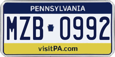 PA license plate MZB0992