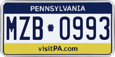 PA license plate MZB0993