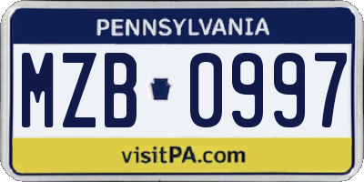 PA license plate MZB0997
