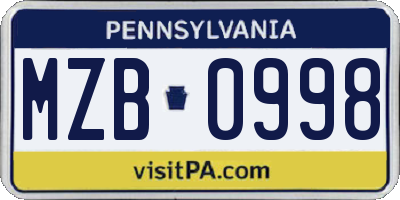 PA license plate MZB0998