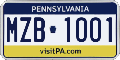 PA license plate MZB1001
