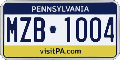 PA license plate MZB1004