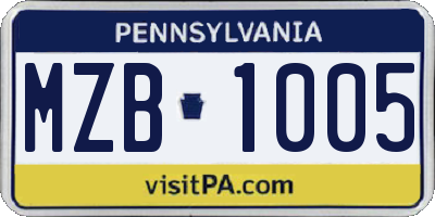 PA license plate MZB1005
