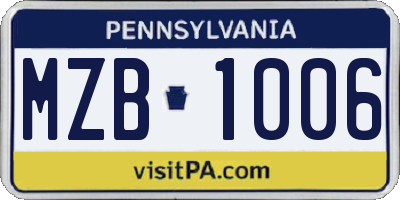 PA license plate MZB1006
