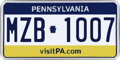 PA license plate MZB1007