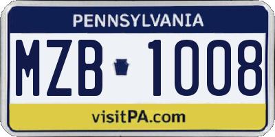 PA license plate MZB1008