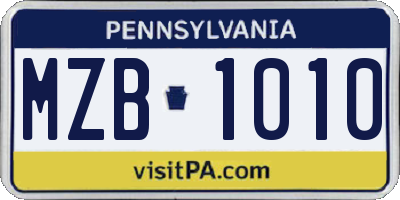 PA license plate MZB1010
