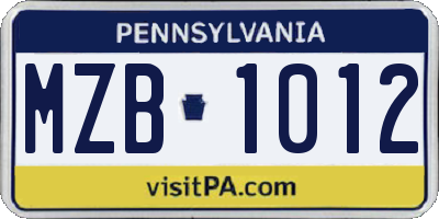 PA license plate MZB1012