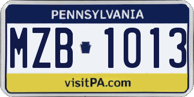 PA license plate MZB1013