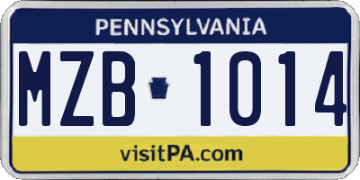 PA license plate MZB1014