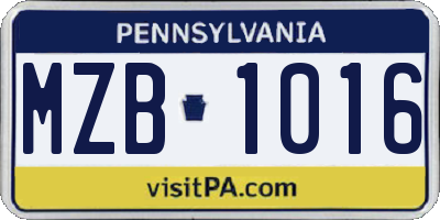 PA license plate MZB1016