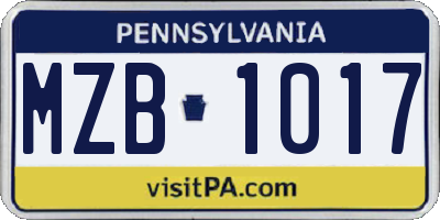 PA license plate MZB1017