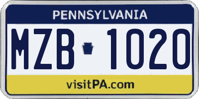PA license plate MZB1020