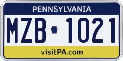 PA license plate MZB1021
