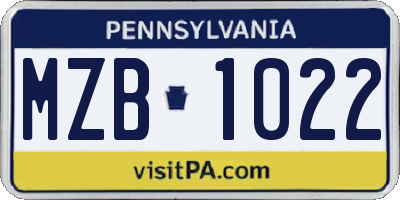 PA license plate MZB1022
