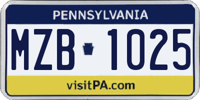 PA license plate MZB1025